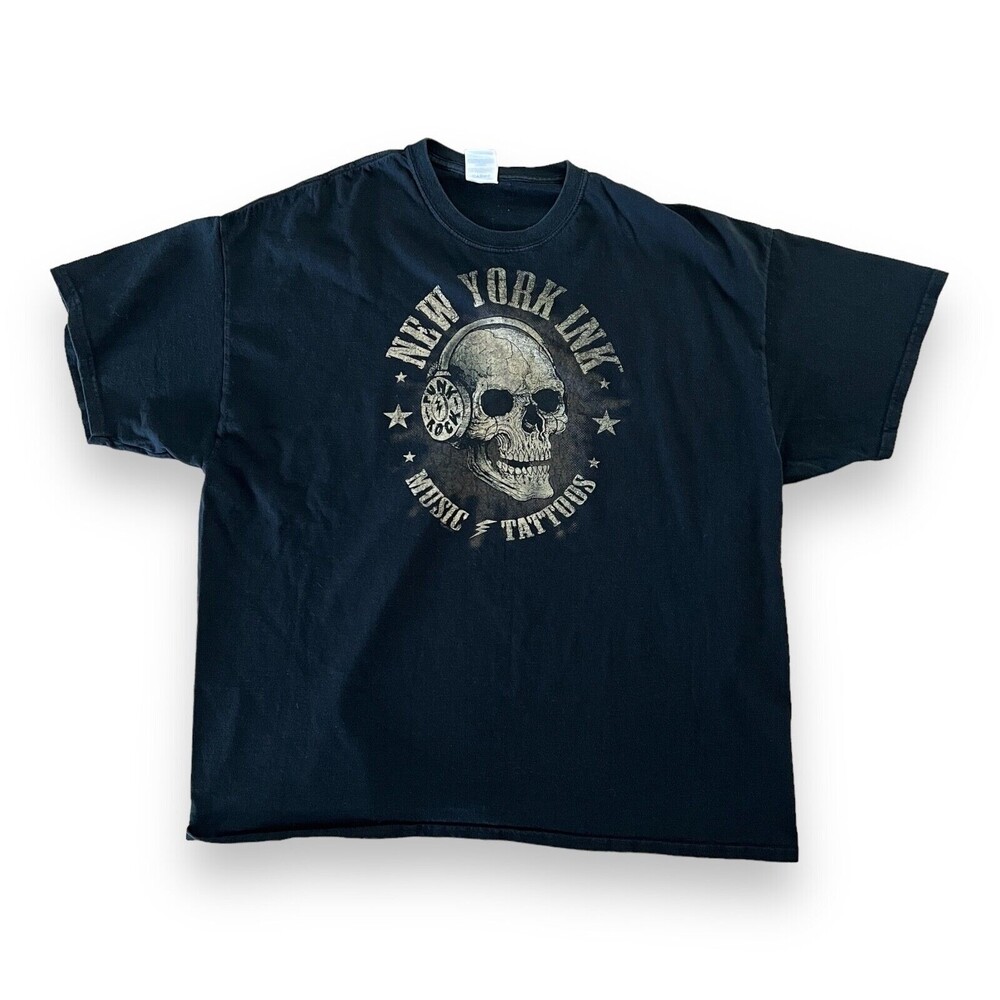 New York Ink Music Tattoos T-Shirt Mens 2XL Black Skull Gildan Heavy Cotton